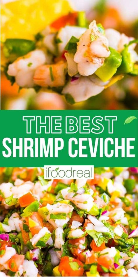 Mexican Shrimp Ceviche Recipe with raw or cooked shrimp that is cool, zesty, and refreshing. Dip into the best shrimp ceviche with tortilla chips, spread on a tostada or add to tacos. Civeche Recipe, Best Ceviche Recipe, Mexican Shrimp Ceviche, Ceviche Recipe Mexican, Shrimp Ceviche Recipe, Recetas Puertorriqueñas, Mexican Shrimp, Cooked Shrimp, Ceviche Recipe