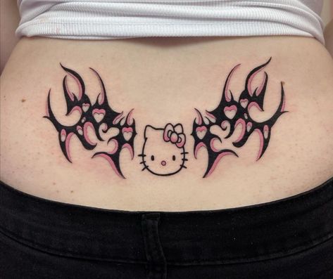 Tatuaje Hello Kitty, Rockstar Tattoo, Dr Tattoo, Lower Back Tattoo, Hello Kitty Tattoo, Emo Tattoos, Kitty Tattoo, Grunge Tattoo, Hello Kitty Tattoos