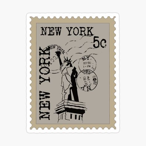 New York Stamp Vintage, New York Stickers Printable, New York Postage Stamp, Aesthetic Stamp Stickers, Nyc Stickers Aesthetic, Nyc Postage Stamp Tattoo, Postage Stamp Stickers, New York Postage Stamp Tattoo, Postal Stamp Art