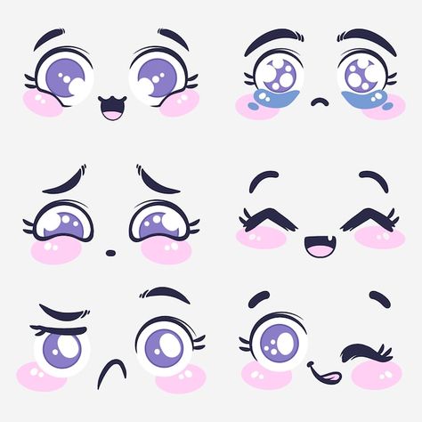 Cute Eyes Drawing Cartoon, Funny Eyes Drawing, Kawaii Eyes Drawing, Cute Eyes Drawing Kawaii, Chibi Expressions Faces, Kawaii Expressions, Kawaii Tutorial, Chibi Eyes Drawing, Kawaii Faces Drawing