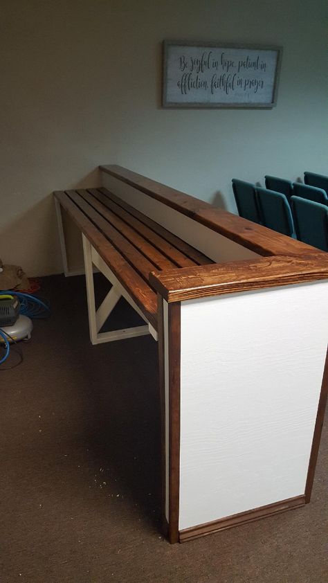 Church First Time Guest Table, Diy Sound Proof Booth, Church Sound Booth Design, Church Guest Services Desk, Kids Check In Station Church, Church Pulpit, Church Media Design, Church Furniture, Equipment Storage