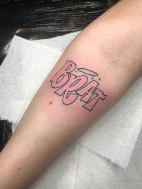 Baddie Patchwork Tattoo, Pink Barbie Tattoo, Brats Tattoo Design, Bratz Tattoo Design Logo, Bratz Logo Tattoo, Brats Tattoos For Women, Bratz Dolls Tattoos, Spoiled Tattoo, Bratz Tattoo Idea