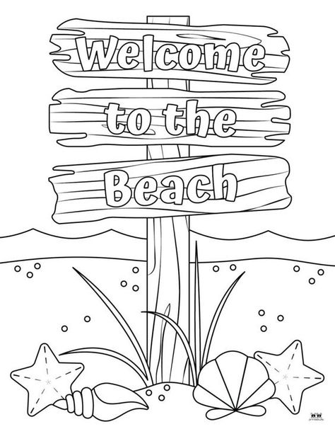 Small Beach Drawings, Surf Board Coloring Pages, Free Beach Coloring Pages, Beach Colouring Pages, Preppy Coloring Sheets, Beach Coloring Pages Free Printable, Cute Beach Drawings, Summer Drawings Ideas, Cute Summer Doodles