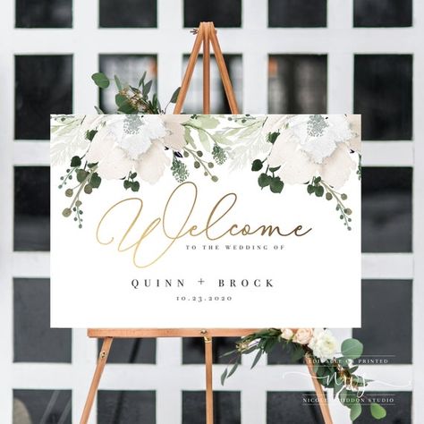 Wedding Welcome Sign Printable Gold Large Wedding Sign - Etsy Large Wedding Signs, Sign Decorations, Wedding Entrance Decor, Welcome Sign Template, Wedding Entrance, Welcome Poster, Wedding Welcome Sign, Theme Color, Entrance Decor