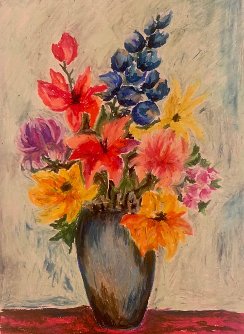 Oil Pastel Flower Vase, Creative Oil Pastel Art, Flower Drawing Pastel, Oil Pastel Floral Art, Oil Pastel Art Ideas Easy, Flowers Pastel Drawing, Oil Pastel Sketches Easy, Oil Pastel Canvas Art, Small Oil Pastel Drawings