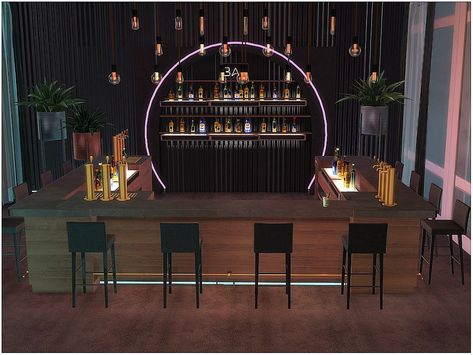 Sims 4 — Neon Home Bar by lotsbymanal — A small modern bar to enjoy the night view.. Sims 4 Bar Interior, Sims 4 Cc Games Room, Sims 4 Bar Clutter, Sims 4 Home Bar Ideas, Bar Bloxburg Ideas, Sims 4 Bar Decor, Sims 4 Pool Bar, Sims 4 Cc Bars, Hooka Lounge Sims 4