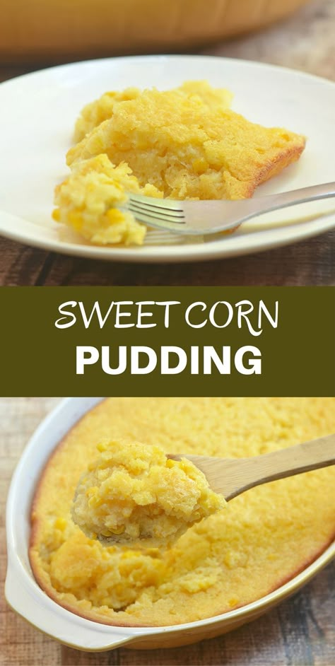 Sweet Corn Pudding is the perfect side dish for all your favorite meals. Lightly sweet, super moist and loaded with corn flavor, this decadent spoonbread is sure to be a crowd-pleaser! Corn Pudding Casserole, Corn Pudding Recipe, Sweet Corn Pudding, Fresh Bread Crumbs, Corn Dishes, Diy Easy Recipes, Corn Pudding, Corn Casserole, Thanksgiving Side