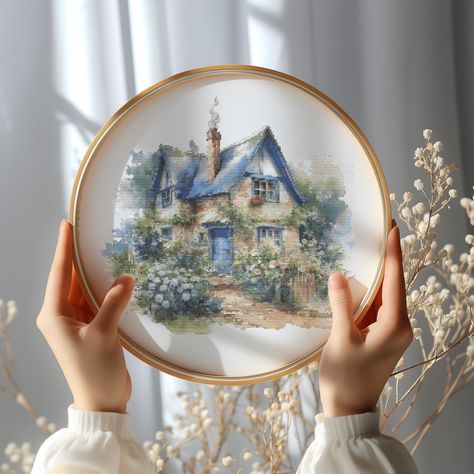 Cross stitch pattern with a country house will be available for instant download once payment is confirmed.  💥 Buy 3 or more  get 30% OFF! Counted cross stitch patterns are easy to use in your embroidery and hoop art projects. Rustic cottage cross stitch can be an unique gift for someone you love or as a farmstyle home decor. ❤️ ABOUT: You can use it with any colors and counts AIDA fabric. Size: 200 x 184 stitches 14 Count Aida: 14.17 x 12.99 inches or 36.3 x 33.4 cm (excluding allowances) 16 C Cross Stitch Landscape Patterns Free, Cross Stitch House Patterns, Cottage Cross Stitch, Country Embroidery, Unique Embroidery Designs, Large Cross Stitch Patterns, Cross Stitch Embroidery Patterns, Cross Stitch Home, French Cross Stitch