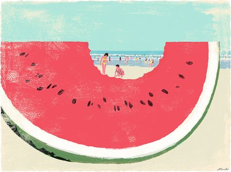 Book Travelers on Behance Watermelon Art Print, Watermelon Art, Posca Art, Summer Illustration, Colour Blocking, Illustration Vintage, Art Et Illustration, Japan Design, Mail Art