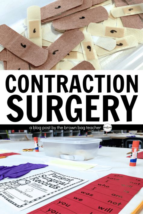 Contraction Surgery Contraction Surgery, Contractions Activities, 2nd Grade Grammar, 2nd Grade Writing, 2nd Grade Ela, Classroom Transformation, Grammar Activities, Teaching Language Arts, 2nd Grade Classroom