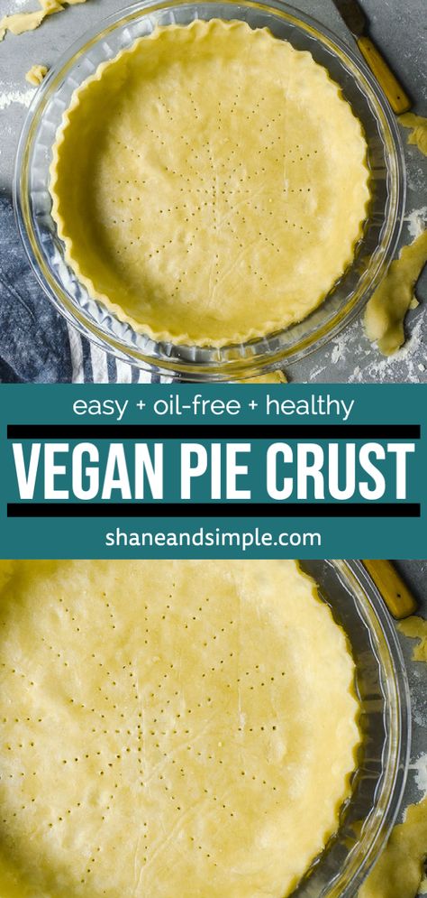 This easy Vegan Pie Crust is tender and oil-free. Made in 1 bowl with only 4 ingredients and ready in about 15 minutes. Perfect for sweet or savory pies. Healthy Pie Crust, Vegan Pie Crust Recipe, Oil Pie Crust, Healthy Pies, Vegan Pie Crust, Gluten Free Pie Crust, Easy Pie Crust, Pie Crust Recipe, Healthier Desserts