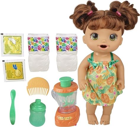 Amazon.com: Baby Alive Magical Mixer Baby Doll Tropical Treat with Blender Accessories, Drinks, Wets, Eats, Brown Hair Toy for Kids Ages 3 and Up : Everything Else Toy Blender, Baby Pineapple, Magnetic Drawing Board, Baby Alive Dolls, Doll Food, Baby Eating, Toy For Kids, Baby Alive, 3rd Baby