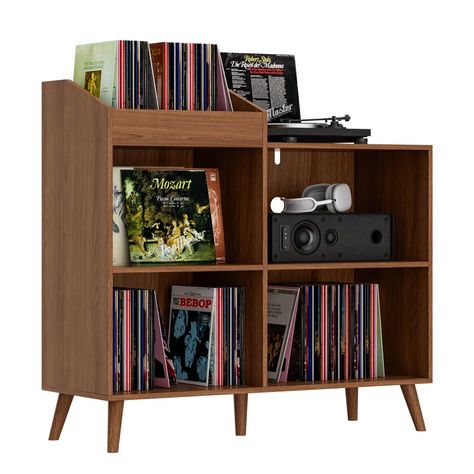 George Oliver Large Record Player Stand With Power Outlet, Vinyl Record Storage Table Holds Up To 400 Albums, Mid-Century Turntable Stand For Living Room, Bedroom | Wayfair Vintage Record Player Cabinet, Record Player Table, Record Player Cabinet, Turntable Stand, Record Stand, Record Player Stand, Vintage Record Player, Vinyl Player, Storage Table