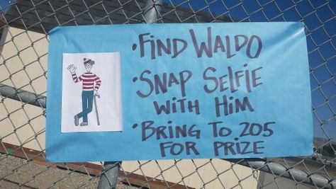 Fun lunch time activity. . Find Waldo and snap a self in with him. Lunchtime Games High School, Middle School Lock In Ideas, Lunch Activities For High School, High School Ideas Events, School Club Event Ideas, Lunch Time Activities High School, Hoco Activities, Fun Fundraising Ideas Schools, Stuco Ideas Activities