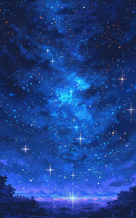 what no light pollution nights look like Pixel Art Space Background, Genshin Night Sky, Pixel Night Sky, Pixel Art Night Sky, Night Blue Aesthetic, Night Pixel Art, Anime Night Sky, Beautiful Night Scenery, Space Pixel Art