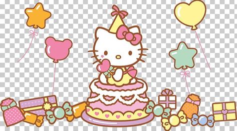 Hello Kitty Birthday Drawing, Hello Kitty And Friends Happy Birthday, Hello Kitty Transparent Background, Sanrio Birthday Cake, Hello Kitty Birthday Clipart, Kawaii Happy Birthday, Birthday Cake Drawing, Hello Kitty Happy Birthday Cake Topper, Tort Hello Kitty