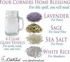 4 corners home blessing Home Blessing, Jar Spells, Magia Das Ervas, House Blessing, Magick Spells, Wiccan Spell Book, Herbal Magic, Witch Spell, Wiccan Spells