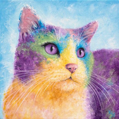 Cat Prints - Krystle Cole Fine Art Colorful Tuxedo, Tuxedo Cat Painting, Tuxedo Cat Art, Paint Your Pet, Cardboard Painting, Colorful Cat, Great Cat, Cat Artwork, Cat Art Print