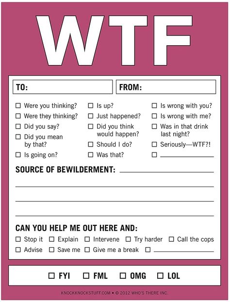 Amazon.com : Knock Knock WTF Nifty Notes : Funny Sticky Notes : Office Products Knock Knock Notes, Funny Sticky Notes, Funny Certificates, Studie Hacks, Funny Lists, Funny Note, Writing Therapy, Can You Help Me, Planner Pdf