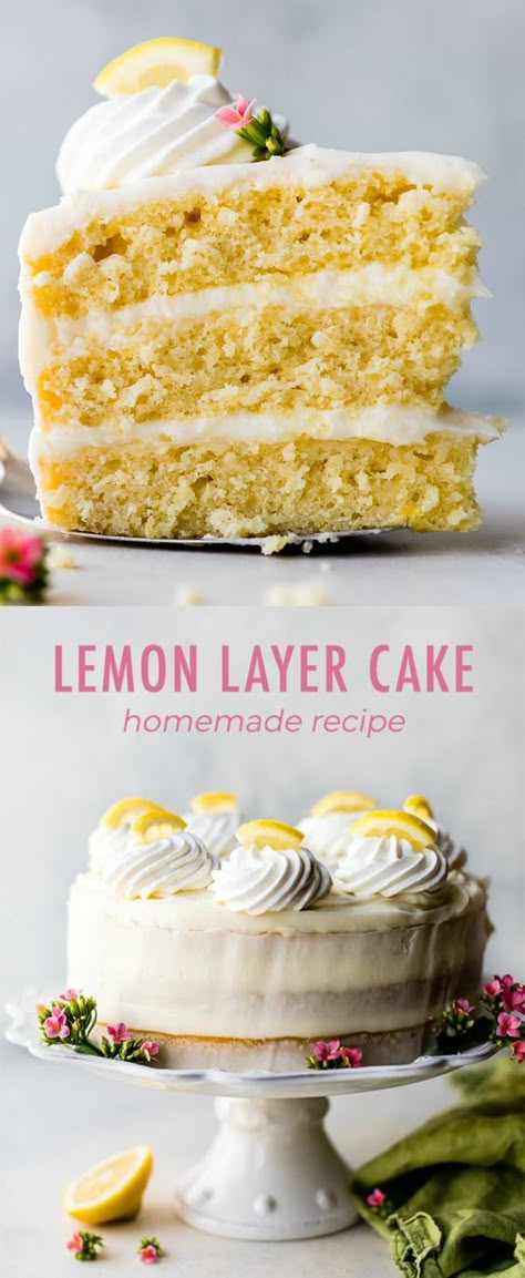 Homemade Lemon Cake Recipe, Homemade Lemon Cake, Lemon Layer Cake, Cream Cheese Buttercream Frosting, Moist Lemon Cake, Lemon Layer Cakes, Lemon Cream Cheese Frosting, Lemon Cream Cheese, Cream Cheese Buttercream