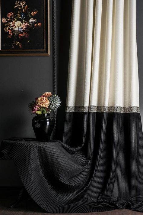 Black White Curtains, Sewing Form, Curtain Art, Window Size, Patterned Background, Luxury Curtains, Window Sizes, Black Curtains, Victorian Decor