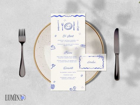 MENU & PLACE CARD Template Whimsical French Inspired Wedding - Etsy New Zealand French Inspired Wedding, Funky Vibes, Bridal Shower Menu, Lobster Shack, Hand Drawn Wedding, Scalloped Border, Place Card Template, Wedding Illustration, Menu Template