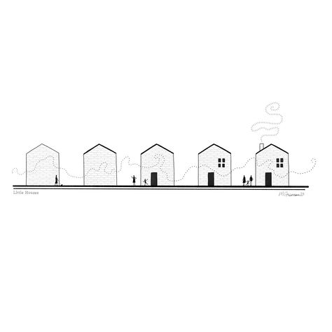 ink illustrated row of houses and figures Houses Illustration, Home Sketch, Minimal Monochrome, Illustration Minimal, Minimalist Monochrome, Monochrome Black And White, Landscape Art Print, Photoshop Projects, House Illustration