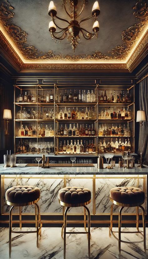 Art Deco Home Bar Ideas, Gatsby Bar Design, White Home Bar, Home Bar Designs Luxury, Gatsby Bar, 1920s Bar, Cocktail Bar Interior, Small Kitchen Storage Hacks, Luxury Bar Design