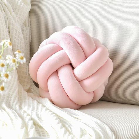 pink knot ball pillow unique accent pillow Pink Dorm Room Decor, Light Pink Pillows, Preppy Pillows, Cushion For Bed, Pink Dorm Room, Knot Ball, Pink Dorm Rooms, Preppy Bedroom Decor, Pillow Ball