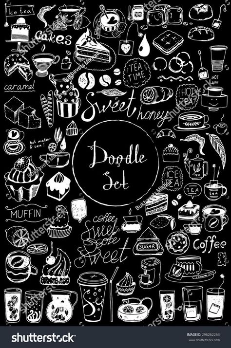 Coffee Doodle, Blackboard Art, Doodle Wall, Bakery Design Interior, Coffee Icon, Chalk Lettering, Creative Wall Decor, Food Graphic Design, Coffee Logo