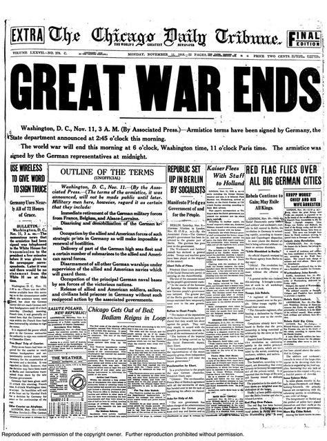 November 11, 1918 - Hostilities in World War I begin to end with the Austria-Hungary alliance for armistice with the allies on November 3. Armistice Day with Germany occurs when the Allies and the German nation sign an agreement in Compiegne, France. Woodrow Wilson would become the first U.S. President to travel to Europe while in office when he sails to attend the Paris Peace Conference on December 4. People Facts, Newspaper Front Pages, Historia Universal, Newspaper Headlines, Historical Newspaper, Headline News, Newspaper Article, Newspaper Archives, Old Newspaper