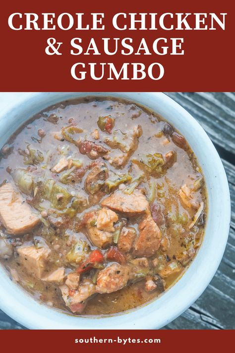 Chicken And Okra, Chicken And Sausage Gumbo Recipe, Sausage Gumbo Recipe, Okra Gumbo, Creole Chicken, Chicken And Sausage Gumbo, Creole Gumbo, Cajun Gumbo, Chicken Sausage Gumbo