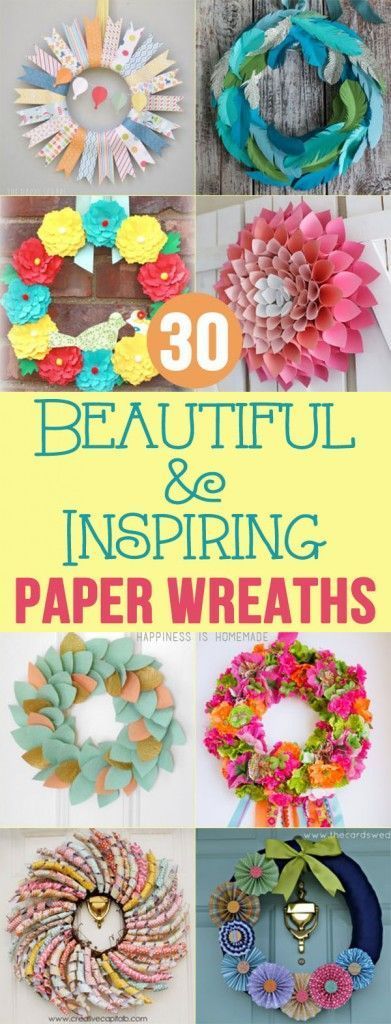 30 Beautiful & Inspiring Paper Wreaths - Happiness is Homemade Wreaths Tutorial, Paper Wreath Diy, Paper Wreaths, Paper Flower Wreaths, Homemade Wreaths, Happiness Is Homemade, Paper Wreath, Fb Cover, Beautiful Paper