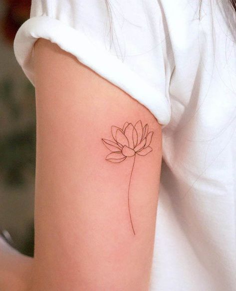 Lotus Tattoo Unique, Lotus Flower Tattoo On Hip, Lotus Stem Tattoo, Lotus Bouquet Tattoo, Real Lotus Flower Tattoo, Small Water Lilly Tattoo, Lotus Minimal Tattoo, Delicate Water Lily Tattoo, Small Lotus Flower Tattoo Wrist Simple