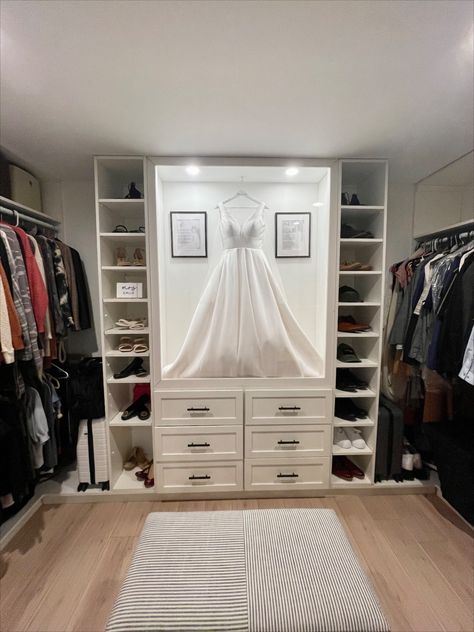 The perfect way to showcase the most special day!
#wedding #dress #weddingdress #display #closet Walking Closets, Spare Room Walk In Closet, Display Closet, Walking Wardrobe, Wedding Dress Display, Storage Wars, Master Closet Design, House Closet, Dressing Room Closet