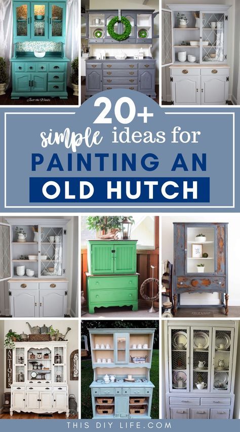 How To Antique Paint Furniture China Cabinets & Hutches, Vintage Cabinets Makeover, Chalk Painted China Cabinet Ideas, China Hutch Makeover Ideas, Refurbished China Hutch Ideas, Painting China Cabinet Ideas, Redo Hutch Ideas, Diy Buffet Cabinet Makeover, Corner China Cabinet Makeover