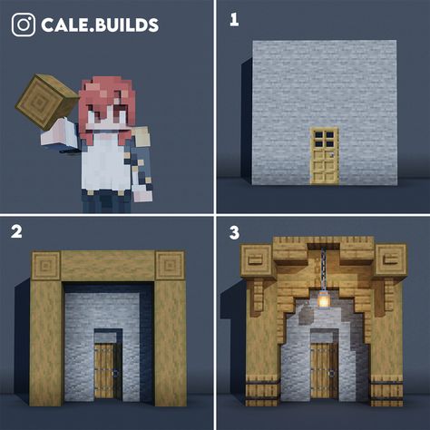 3 Block Doorway Minecraft, Minecraft 2x2 Window Ideas, Mine Door Design, Minecraft Doorframe Ideas, Spruce Doorway Minecraft, Minecraft House Walls Ideas, Minecraft House Doorway, Arch Doorway Minecraft, Door Frame Minecraft