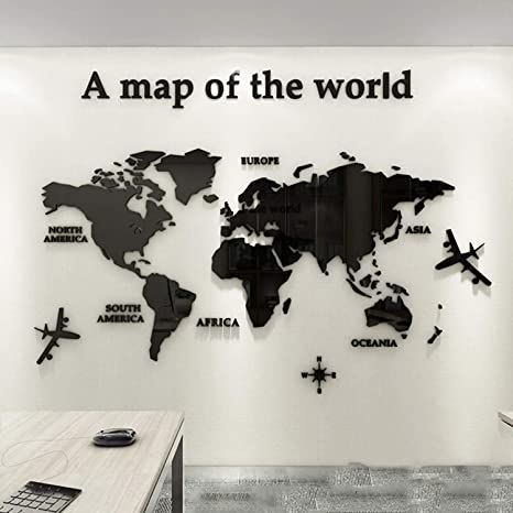 World Map Sticker, Crystal Bedroom, World Map Wall Decal, Map Wall Decal, 3d Wall Decals, World Map Wall Decor, Map Wall Mural, Spiegel Design, Office Wall Decals