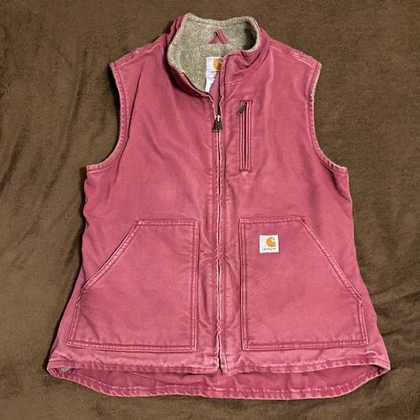 Carhartt Sherpa Vest Fleece-Lined Vest With Cotton Shell Size Women’s Small Dark Pastel Pink Excellent Used Condition With Light Creasing And Wear Pink Carhartt Vest, Pink Carhartt, Dark Pastel, Carhartt Vest, Carhartt Jackets, Sherpa Vest, Carhartt Women, Fall Aesthetic, Dream Clothes