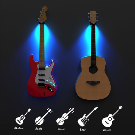 LOMMI LED Acoustic Guitar Wall Mount Guitar Hanger Hook Holder Lighting Hanger For Bass Electric Acoustic Guitar Banjo Ukulele|Guitar Parts & Accessories| - AliExpress Led Guitar, Guitar Display Case, Guitar Shelf, Guitar Wall Mount, Piano Shop, Guitar Storage, Banjo Ukulele, Guitar Wall Hanger, Guitar Display