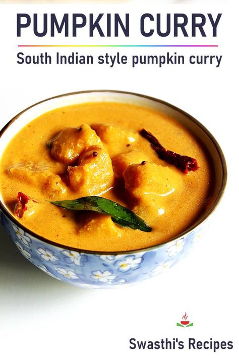 Pumpkin curry or pumpkin kootu is a delicious South indian dish made with golden pumpkin, lentils, coconut & spices. #indian #curry #pumpkin #pumpkincurry via @swasthi Pumpkin Indian Recipes, Pumpkin Curry Indian, Pumpkin Sabji, Pumpkin Recipes Indian, Indian Pumpkin Recipes, Pumpkin Curry Recipe, Curry Pumpkin, Pumpkin Recipes Dinner, Red Pumpkin