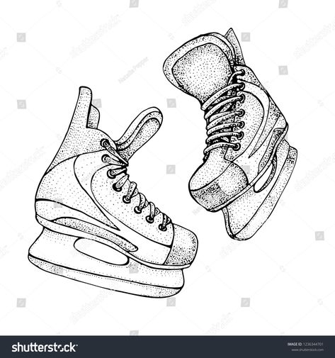 Hockey Skate Tattoo, Hockey Skates Drawing, Ice Skate Tattoo, Hockey Doodles, Ice Hockey Drawing, Ice Skates Drawing, Ice Sketch, Skates Drawing, Fam Tattoo