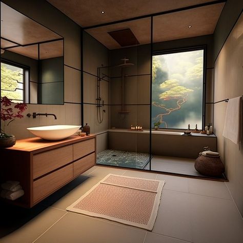 Asian Zen Interior Design, Modern Asian House, Japanese Bathroom Design, Japanese Style Bathroom, Asian Bathroom, Japanese Style Bedroom, Modern Japanese Interior, Japanese Bathroom, Asian House