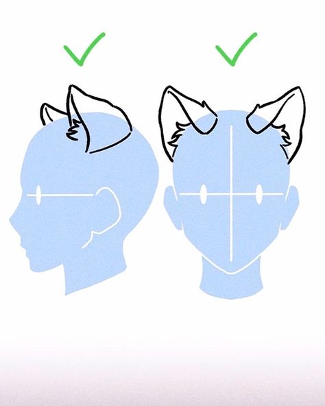 Anime Cat Ears Reference, Cornered Pose Reference, Wolf Ears On Human Drawing, 2 Headed Cat Drawing, Dog Ear Drawing Reference, Cat Ear Drawing Reference, Werewolf Ears Drawing, Looking Down Reference Drawing Pose, Kitsune Ears Drawing