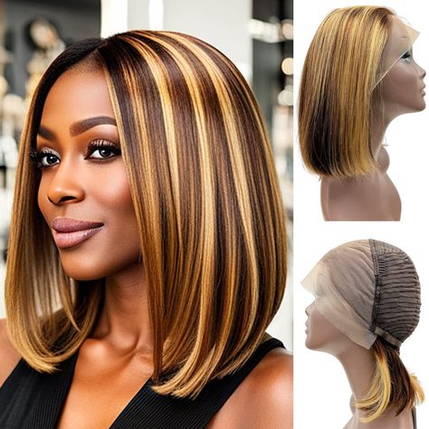 Tresslove 4/27 honey blonde Highlight ombre Bob wig human hair. 180% Density 13X4 HD Transparent Front Lace Wig for Black women short Bob wig. Pre Placked with Baby Hair(12inch) Black Women Short Bob, Ombre Bob Wig, 613 Blonde Bob, Women Short Bob, Ombre Bob, Blonde Bob Wig, Blonde Highlight, Honey Blonde Highlights, Wig For Black Women