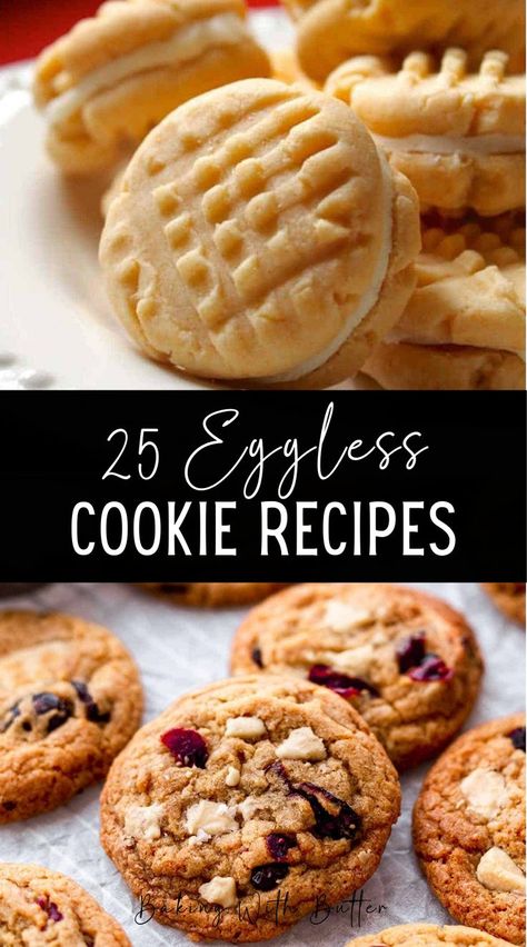 A selection of 25 delicious eggless cookie recipes, so there is something for everyone! Whether you’ve run out of eggs or are baking eggless cookies for someone with egg allergies. Here are 25 delicious eggless cookie recipe ideas to choose from! Healthy Cookies No Eggs, Egg Free Sweets, Eggless Cookie Recipes Baking, Gluten Free Eggless Cookies, Cookies Without Eggs Recipes, Eggless Healthy Cookies, Eggless Biscuits Recipe, Eggless Cookies Recipes Egg Free, Eggless Cookies Recipes Videos