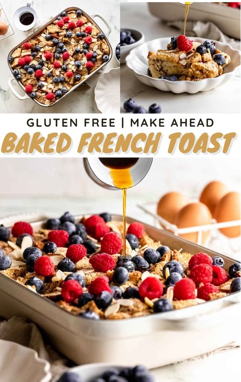 This crowd-pleasing make-ahead Gluten Free French Toast Casserole is easy to assemble, then baked to sweet and savory perfection just before serving. Gluten Free Dairy Free French Toast Bake, Make Ahead Gf Breakfast, Gluten Free Breakfast Potluck, Best Gluten Free Brunch Recipes, Breakfast Bake Dairy Free, Dairy Free Gluten Free Brunch, Mother’s Day Brunch Gluten Free, Breakfast Casserole Gluten Free Dairy Free, Gluten Free Breakfast Bread Recipes