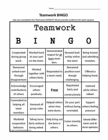 Work Bingo Ideas, Team Acknowledgement, Team Building Bingo, Teamwork Worksheets, Work Bingo, Behavior Bingo, Conflict Resolution Worksheet, Teamwork Games, Teamwork Activities