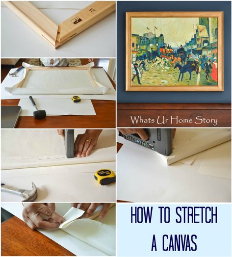 How to Stretch your own canvas, how to stretch a canvas Stretch Canvas Diy, Stretched Canvas Painting, Diy Wood Stain, Diy Collage, Canvas Picture Frames, Collage Canvas, Canvas Photography, Canvas Diy, Diy Cans