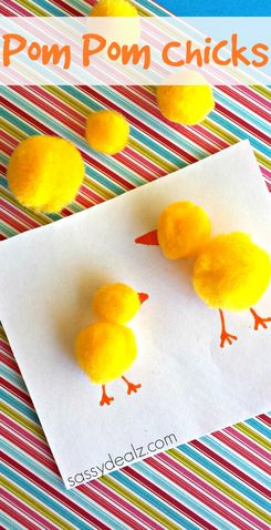 Easy Pom Pom Chicks Craft for kids #Homemade Easter card idea | CraftyMorning.com Chicks Craft, Easter Crafts For Toddlers, Fun Easter Crafts, Easter Preschool, Easy Easter Crafts, Easter Projects, Daycare Crafts, Easter Art, Easter Crafts Diy